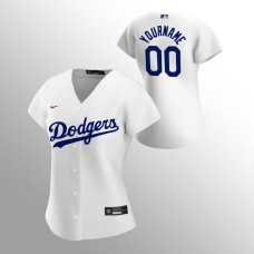Dodgers #00 Women's Custom Replica Home White Jersey