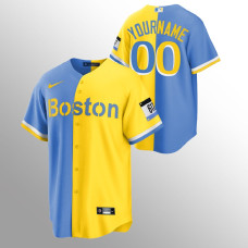 Red Sox Custom Jersey Blue Gold City Connect Split