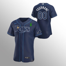 Custom Rays Jersey Navy Green Ribbon Authentic Alternate