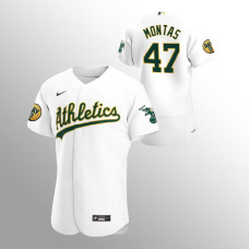 Oakland Athletics #47 Frankie Montas Ray Patch Home Authentic White Jersey