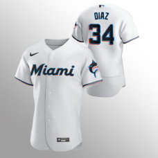 Marlins #34 Lewin Diaz Authentic Home White Jersey