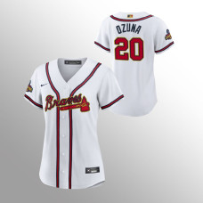 Braves #20 Women's Marcell Ozuna 2022 Gold Program Replica White Jersey