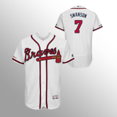 Men's Atlanta Braves #7 White Dansby Swanson MLB 150th Anniversary Patch Flex Base Authentic Collection Home Jersey