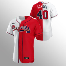 Men's Atlanta Braves Mike Soroka #40 White Red Color Split Authentic Jersey
