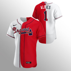 Men's Atlanta Braves Ozzie Albies #1 White Red Color Split Authentic Jersey
