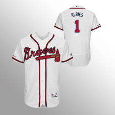 Men's Atlanta Braves #1 White Ozzie Albies MLB 150th Anniversary Patch Flex Base Authentic Collection Home Jersey