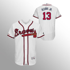 Men's Atlanta Braves #13 White Ronald Acuna Jr. MLB 150th Anniversary Patch Flex Base Authentic Collection Home Jersey