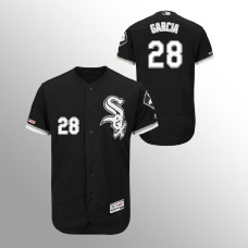 Men's Chicago White Sox #28 Black Leury Garcia MLB 150th Anniversary Patch Flex Base Authentic Collection Alternate Jersey