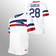Men's Chicago White Sox #28 Leury Garcia White V-Neck Cooperstown Collection Jersey