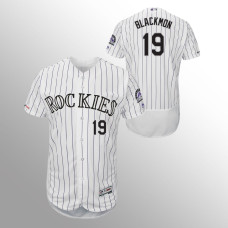 Men's Colorado Rockies #19 White Charlie Blackmon MLB 150th Anniversary Patch Flex Base Authentic Collection Home Jersey