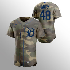 Men's Detroit Tigers Matthew Boyd #48 Camo 2021 Armed Forces Day Authentic Jersey