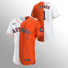 Men's Houston Astros Carlos Correa #1 Orange 2020 Authentic Split Jersey