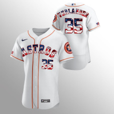 Men's Houston Astros #35 Justin Verlander 2020 Stars & Stripes 4th of July White Jersey