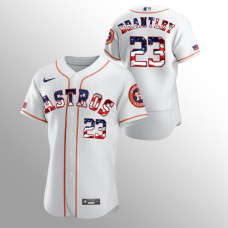 Men's Houston Astros #23 Michael Brantley 2020 Stars & Stripes 4th of July White Jersey