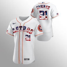 Men's Houston Astros #21 Zack Greinke 2020 Stars & Stripes 4th of July White Jersey