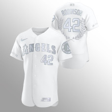 Men's Los Angeles Angels #42 Jackie Robinson White Retired Number Award Collection Jersey