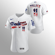 Men's Los Angeles Dodgers #11 A.J. Pollock 2020 Stars & Stripes 4th of July White Jersey