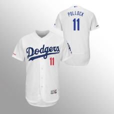 Men's Los Angeles Dodgers #11 White A.J. Pollock MLB 150th Anniversary Patch Flex Base Majestic Home Jersey