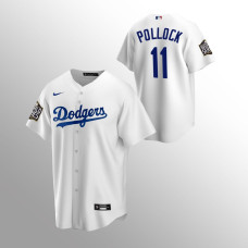Men's Los Angeles Dodgers #11 A.J. Pollock White Replica 2020 World Series Jersey