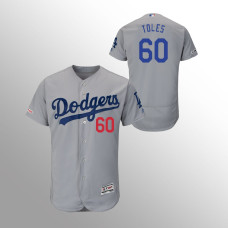 Men's Los Angeles Dodgers #60 Gray Andrew Toles MLB 150th Anniversary Patch Flex Base Majestic Alternate Jersey