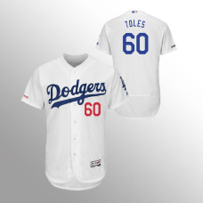 Men's Los Angeles Dodgers #60 White Andrew Toles MLB 150th Anniversary Patch Flex Base Majestic Home Jersey