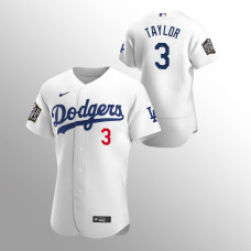 Men's Los Angeles Dodgers Chris Taylor #3 White 2020 World Series Authentic Jersey
