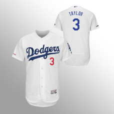 Men's Los Angeles Dodgers #3 White Chris Taylor MLB 150th Anniversary Patch Flex Base Majestic Home Jersey