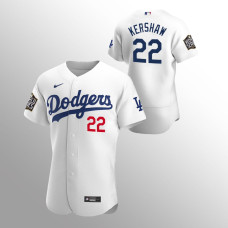 Men's Los Angeles Dodgers Clayton Kershaw #22 White 2020 World Series Authentic Jersey
