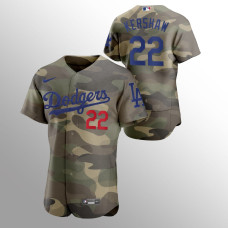 Men's Los Angeles Dodgers Clayton Kershaw 2021 Armed Forces Day Camo Authentic Jersey