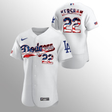 Men's Los Angeles Dodgers #22 Clayton Kershaw 2020 Stars & Stripes 4th of July White Jersey