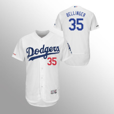 Men's Los Angeles Dodgers #35 White Cody Bellinger MLB 150th Anniversary Patch Flex Base Majestic Home Jersey