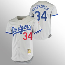 Men's Los Angeles Dodgers Fernando Valenzuela #34 Gray 1981 Cooperstown Collection Authentic Jersey