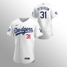 Men's Los Angeles Dodgers Joc Pederson 2020 World Series Champions White Authentic Home Jersey