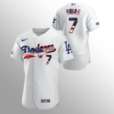 Men's Los Angeles Dodgers #7 Julio Urias 2020 Stars & Stripes 4th of July White Jersey