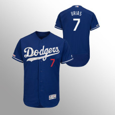 Men's Los Angeles Dodgers #7 Royal Julio Urias MLB 150th Anniversary Patch Flex Base Majestic Alternate Jersey