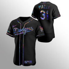 Men's Los Angeles Dodgers Mike Piazza Authentic Black Holographic Golden Edition Jersey