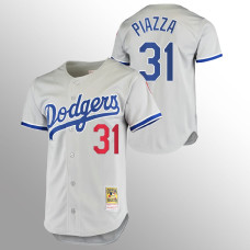 Men's Los Angeles Dodgers Mike Piazza #31 Gray 1981 Cooperstown Collection Authentic Jersey