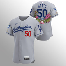 Men's Los Angeles Dodgers Mookie Betts 2020 World Series Champions Gray Tommy Bahama Authentic Jersey