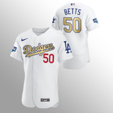 Men's Los Angeles Dodgers Mookie Betts 2021 Gold Program White Patch Authentic Jersey