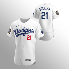 Men's Los Angeles Dodgers Walker Buehler #21 White 2020 World Series Authentic Jersey