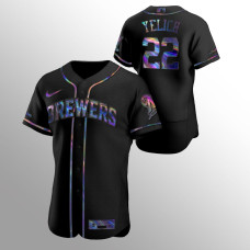 Christian Yelich Milwaukee Brewers Black Authentic Iridescent Holographic Jersey