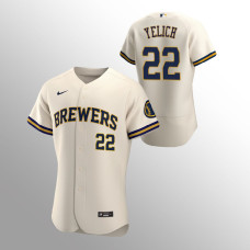 Men's Milwaukee Brewers Christian Yelich Authentic Cream Home Team Jersey