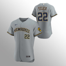 Men's Milwaukee Brewers Christian Yelich Authentic Gray Road Team Jersey