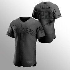 Men's Milwaukee Brewers #22 Christian Yelich Black NL MVP Award Collection Jersey