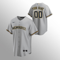 Men's Milwaukee Brewers Custom #00 Gray Replica Road Jersey