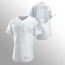 Men's Milwaukee Brewers #00 Custom White Award Collection Jersey
