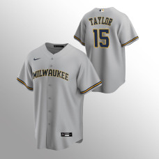 Men's Milwaukee Brewers Tyrone Taylor #15 Gray Replica Road Jersey