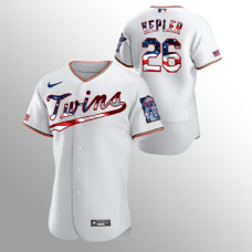 Men's Minnesota Twins #26 Max Kepler 2020 Stars & Stripes 4th of July White Jersey