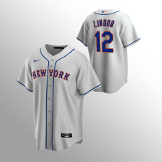Men's New York Mets Francisco Lindor #12 Gray Replica Road Jersey
