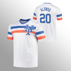 Men's New York Mets Pete Alonso #20 White Cooperstown Collection V-Neck Jersey